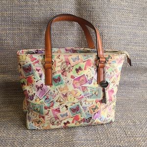 Cute Fossil vintage postage stamp bag, leather body and straps